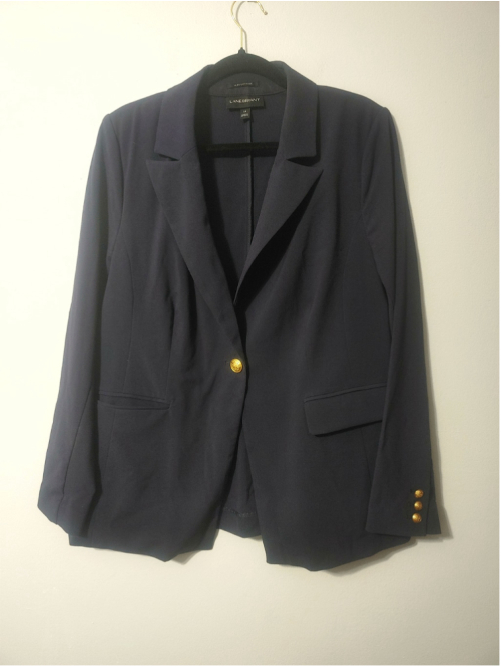 Women's Lane Bryant Navy One Button Blazer, Size 14, Gold Buttons